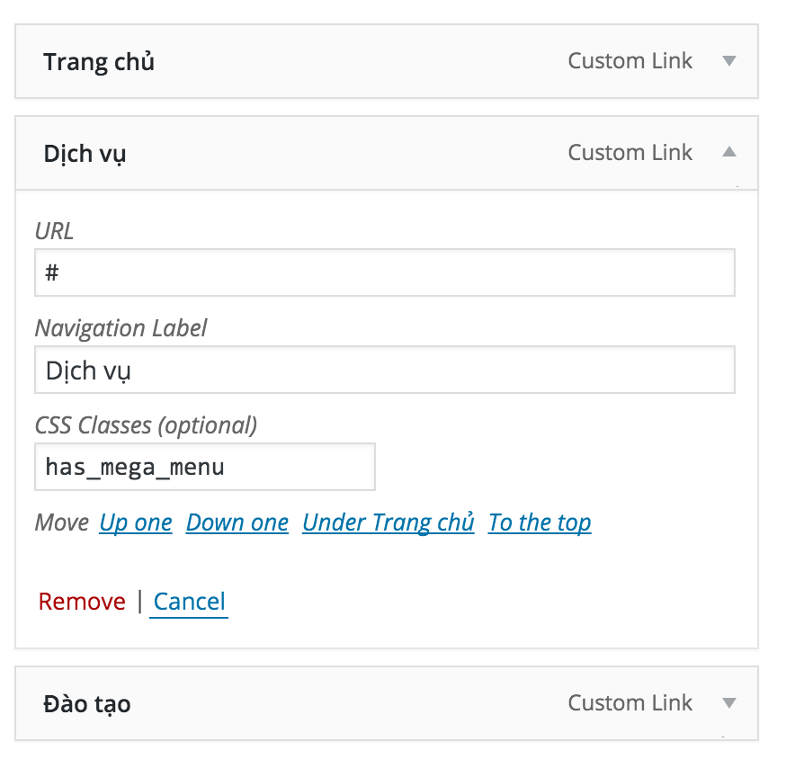 Tạo mega menu cho wordpress không dùng plugin